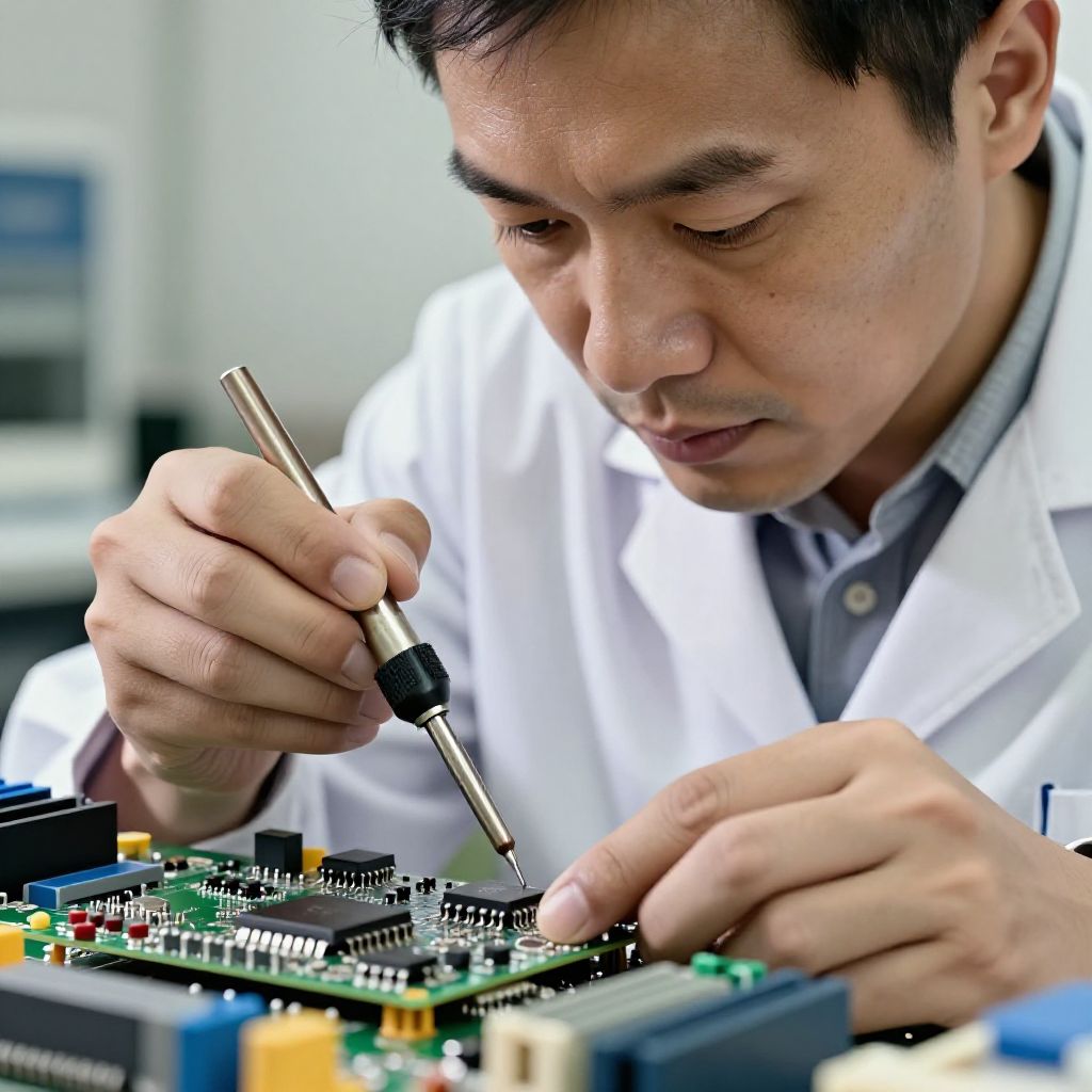 An engineer is working on IoT hardware development
